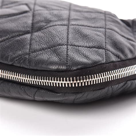 CHANEL Caviar Quilted Expandable Zip Shoulder Bag Black 